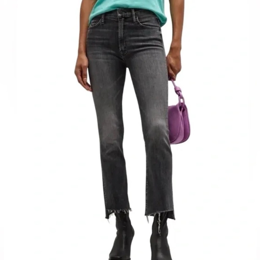 MOTHER Jeans Insider Crop Step Fray in So Far Gone Faded Black Size 25